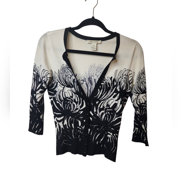 White House Black Market Sweaters - White House Black Market Women's Black White Floral Cardigan Size XS